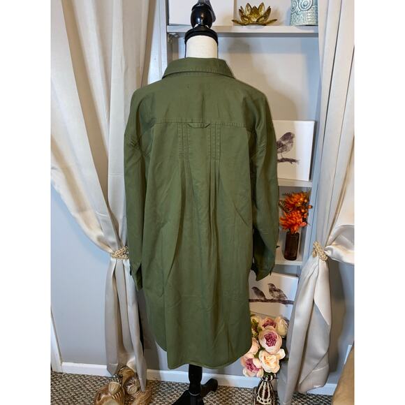 NWT Madewell size XL 100% Cotton Green Button Down Long Sleeve Mini Shirtdress - Picture 6 of 12